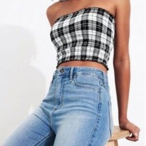 Hollister Plaid Black and White Cropped Bustier-Style Top, S, EUC